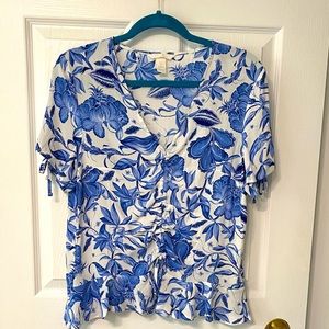 H&M Short Sleeve Ruched Top Tie Details SZ 8